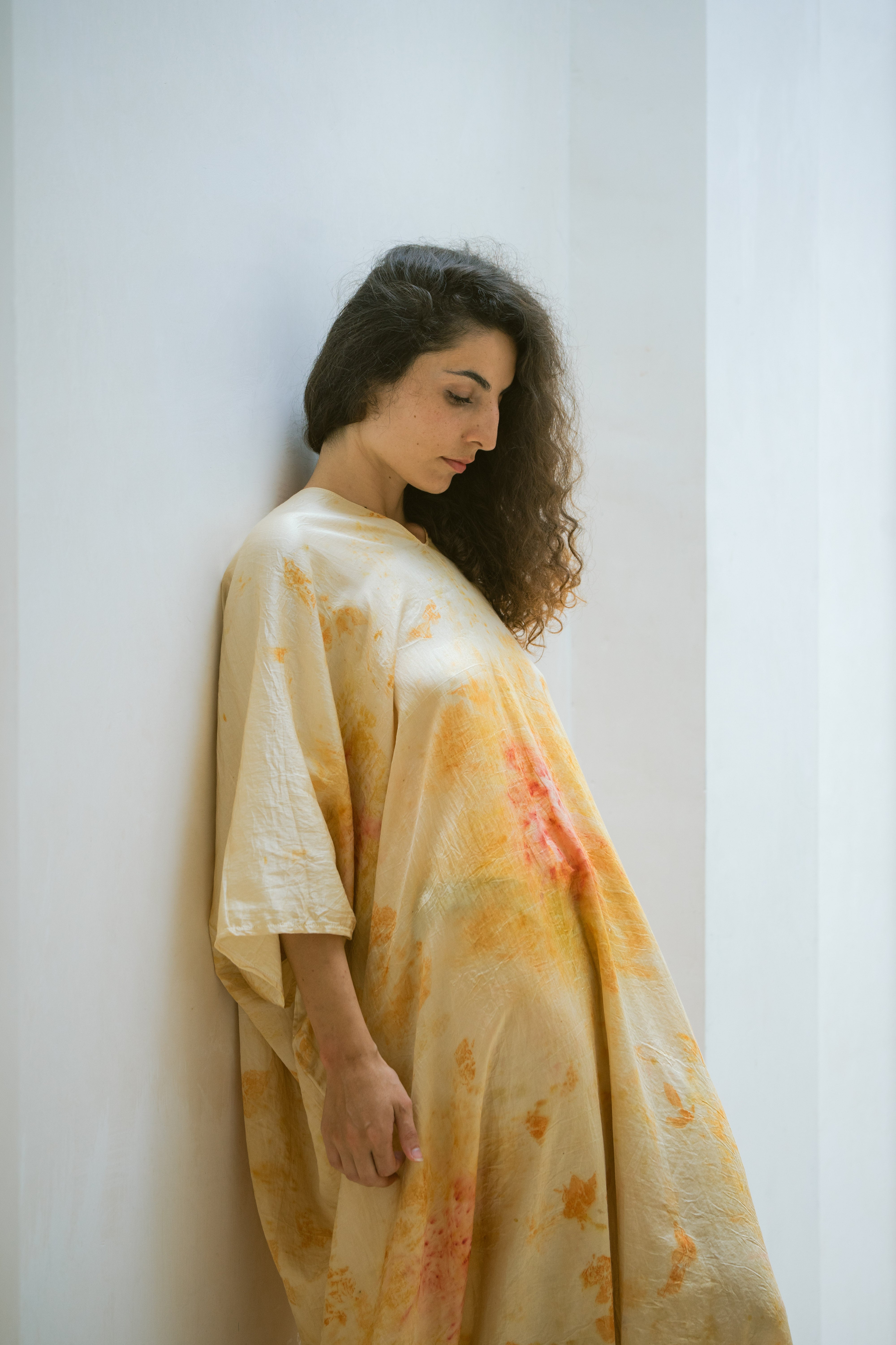 The Parvati – Yellow & Red Cotton Silk Eco Print Dress